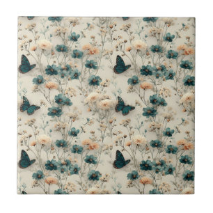 Carreau Fleurs et papillons printaniers vintage