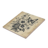 Carreau Fleurs et papillons rustiques - Papier vieilli (6) (Côté)