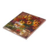 Carreau Fleurs et tasse d'automne avec texte personnalisab (Côté)