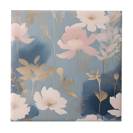 Carreau Fleurs éthérées bouchées rose et bleu (Devant)