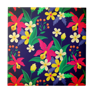 Carreau Fleurs Exotiques Colorées Motif Feuilles-23021