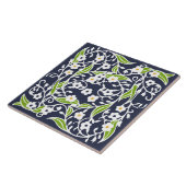 Carreau Fleurs, feuilles, vignes, bleu marine, blanc, vert (Côté)