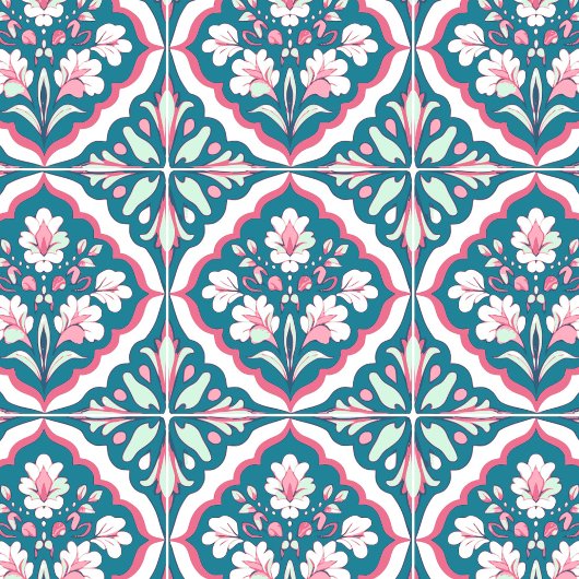 Carreau Fleurs florales à la menthe Turquoise, rose et bla