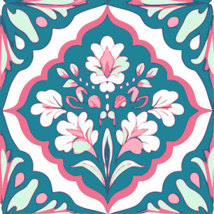 Carreau Fleurs florales à la menthe Turquoise, rose et bla