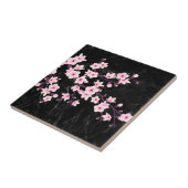 Carreau Fleurs florales de cerisier marbre rose noir (Côté)