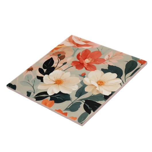 Carreau Fleurs florales de Pêche et Crème (Côté)