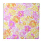 Carreau Fleurs florales Shibori Motif de teinture fleurie<br><div class="desc">Tie teinture fleurie mode design design maison motif,  étagères téléphoniques,  tapis,  couvertures,  rideaux,  coussins. Teinture à cravate florale d'orchidées koréenne moderne motif en rose saturé,  jaune,  pêche,  couleur orange. Décor de maison motif de style Shiburi teint. Motif de fleur Tiedye,  couleurs de cravate arc-en-ciel</div>
