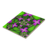 Carreau Fleurs fractales Abstraites de néon rose vert (Côté)