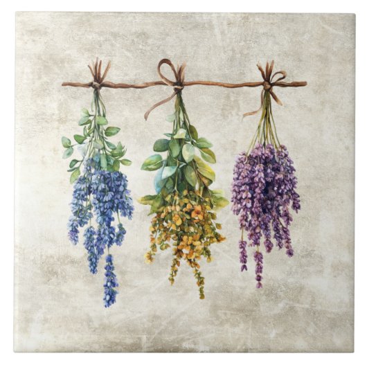 Carreau Fleurs Herbes Rustiques avec Décor de Ficelle (Devant)