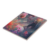 Carreau Fleurs imaginaire foncé art numérique (Côté)