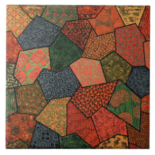 CARREAU FLEURS JAPONAISES ANCIENNES, FEUILLES, FLEURS GÉOM