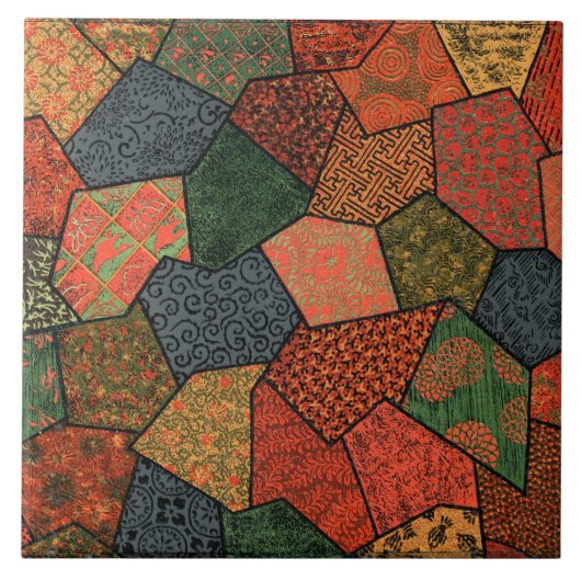 CARREAU FLEURS JAPONAISES ANCIENNES, FEUILLES, FLEURS GÉOM (Devant)