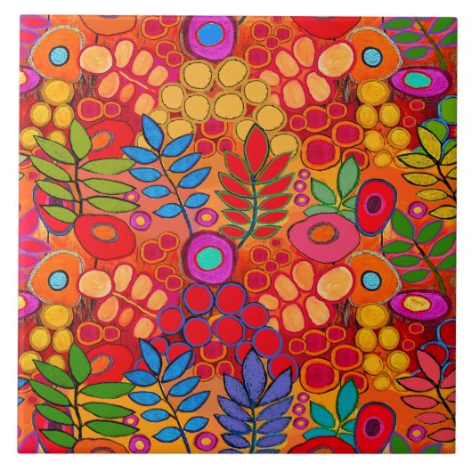 Carreau Fleurs Jardin Ensoleillées - Rouge Jaune Orange (Devant)