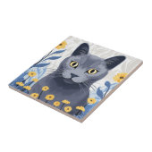 Carreau Fleurs Jaunes Chat Bleu Russe (Côté)