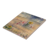 Carreau Fleurs jaunes dans un champ fumée bleu ciel art (Côté)