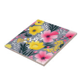 Carreau Fleurs Jaunes Et Roses Vibrantes Sur Gris (Côté)