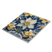Carreau Fleurs jonquilles Art Déco Art Nouveau Bleu (Côté)