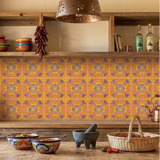 Carreau Fleurs mexicaines orange espagnol