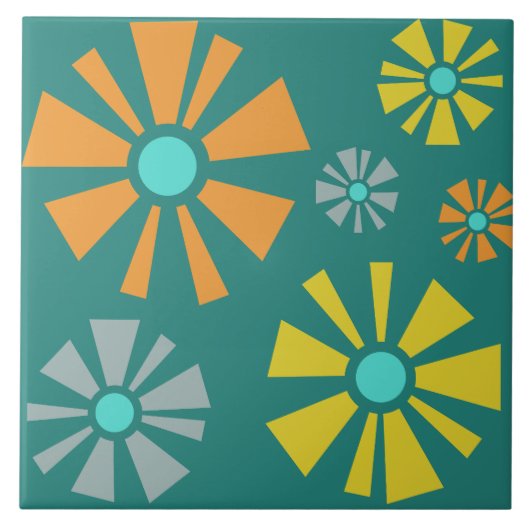Carreau Fleurs modernes du milieu du siècle Turquoise (Devant)