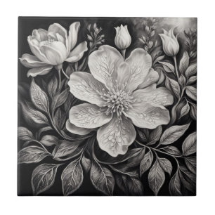 Carreau Fleurs noir et blanc
