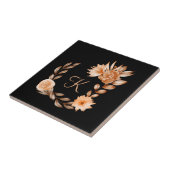 Carreau Fleurs noir marron et pêche avec monogramme (Côté)