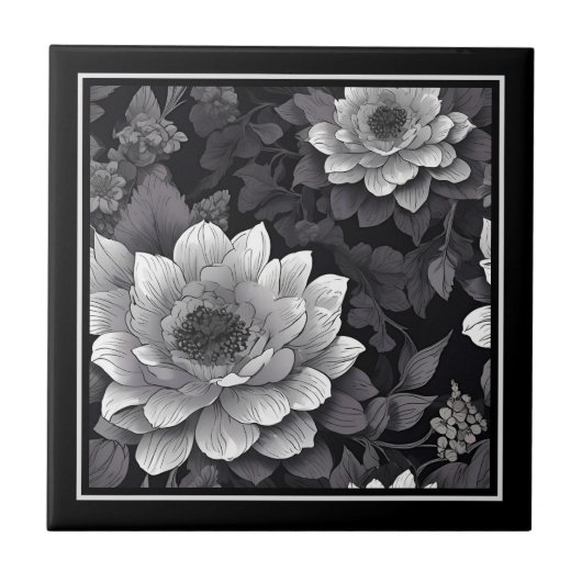 Carreau Fleurs noires et blanches (Devant)