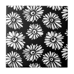 Carreau Fleurs noires et blanches funky