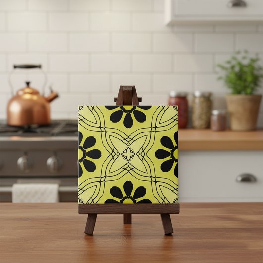 Carreau Fleurs noires sur Lime Green Arrière - plan Motif