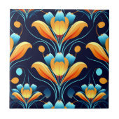 Carreau Fleurs orange bleu Art Déco (Devant)