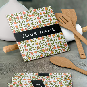 Carreau Fleurs orange, Motif Floral, Boho, Votre Nom