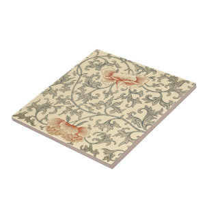 Carreau Fleurs orange pâle chinoises ~ Feuilles gris ~ * ~