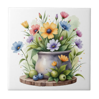 Carreau fleurs orange, rose, jaune et bleue