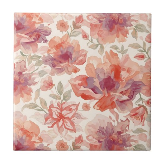 Carreau Fleurs pastel aquarelle orange clair (Devant)