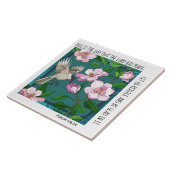 Carreau Fleurs peintes et oiseau avec vers Psaume 118:24 (Côté)