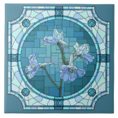 Carreau Fleurs peintes, Iris bleus (look vitrail) (Devant)