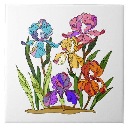 Carreau Fleurs peintes, iris coloré (Devant)