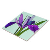 Carreau Fleurs peintes, jolie iris violet à la menthe (Côté)
