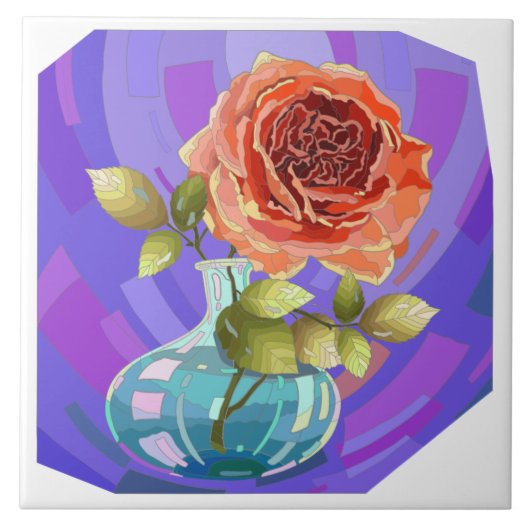 Carreau Fleurs peintes, rose rose en vase (Devant)