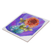 Carreau Fleurs peintes, rose rose en vase (Côté)