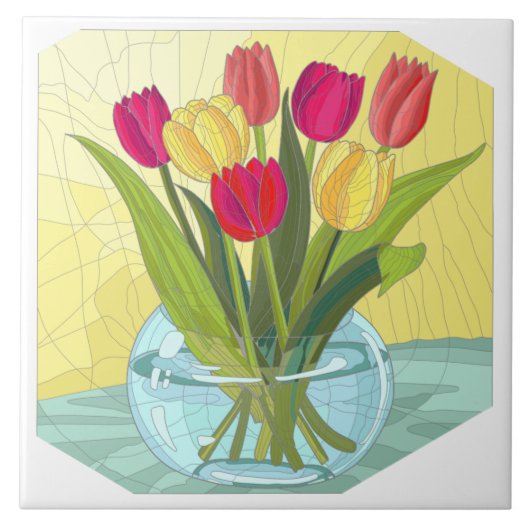 Carreau Fleurs peintes, vase de tulipes (Devant)