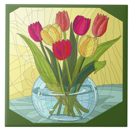Carreau Fleurs peintes, vase de tulipes (Devant)