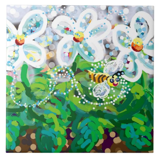 Carreau fleurs printanières et abeille heureuse (Devant)