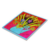 Carreau Fleurs psychédéliques vibrantes dans un vase bleu (Côté)