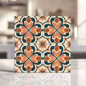 Carreau Fleurs Rétro Terracotta et Sarcelle
