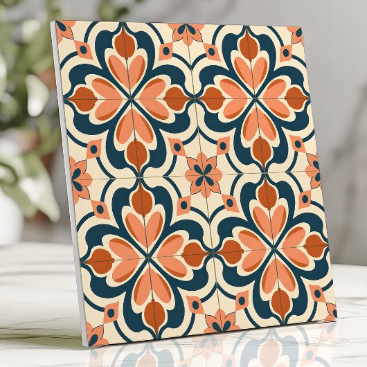 Carreau Fleurs Rétro Terracotta et Sarcelle