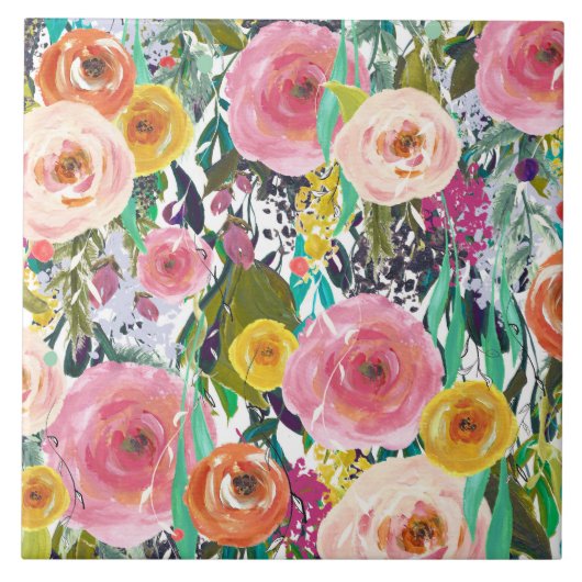 Carreau Fleurs romantiques d'aquarelle de jardin (Devant)