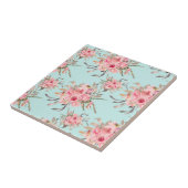 Carreau Fleurs rose pâle sur bleu clair (Côté)