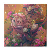 Carreau Fleurs rose rose orange art numérique vert (Devant)