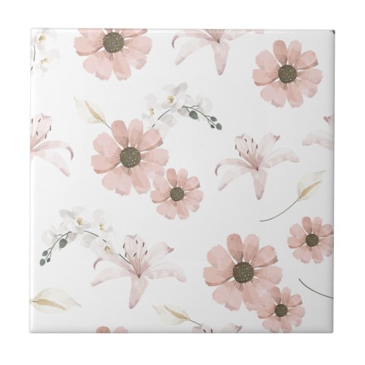 Carreau Fleurs roses aquarelle Art (Devant)