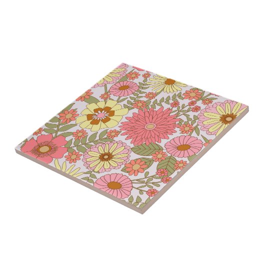 Carreau Fleurs roses colorées Gras (Côté)
